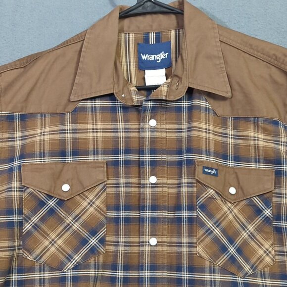Wrangler Shirt Men's XL Brown Plaid Snap Button Brushpopper Western - Picture 3 of 10
